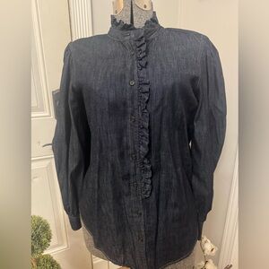 Women’s Lauren Ralph Lauren Denim Puff Sleeve Shirt with Ruffle Detail Medium